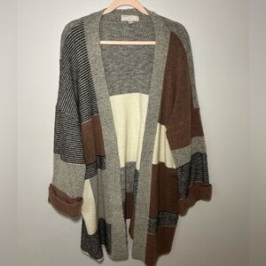 Carolyn Taylor Striped Open Front Cardigan - Gray, Cream, Brown